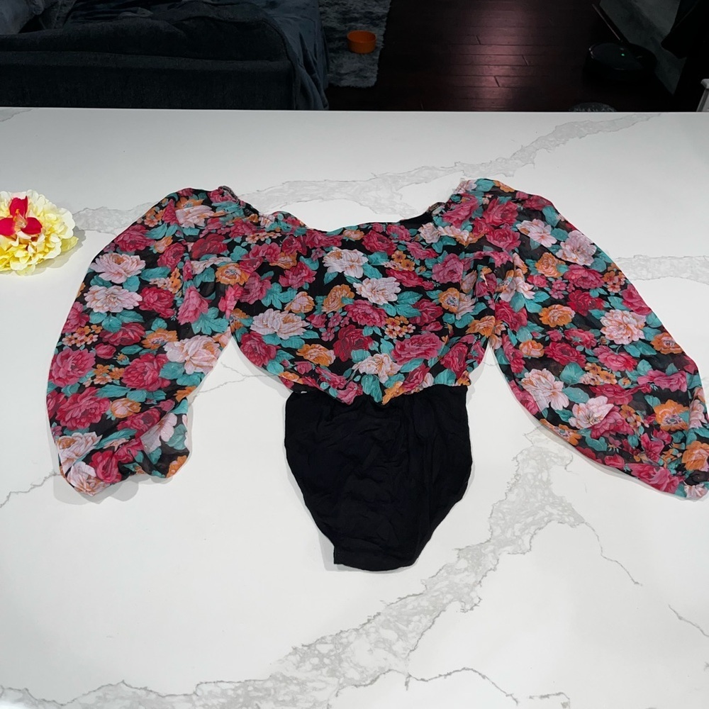 Peace Love World Floral Bodysuit - Multicolor and Black - Picture 6 of 10